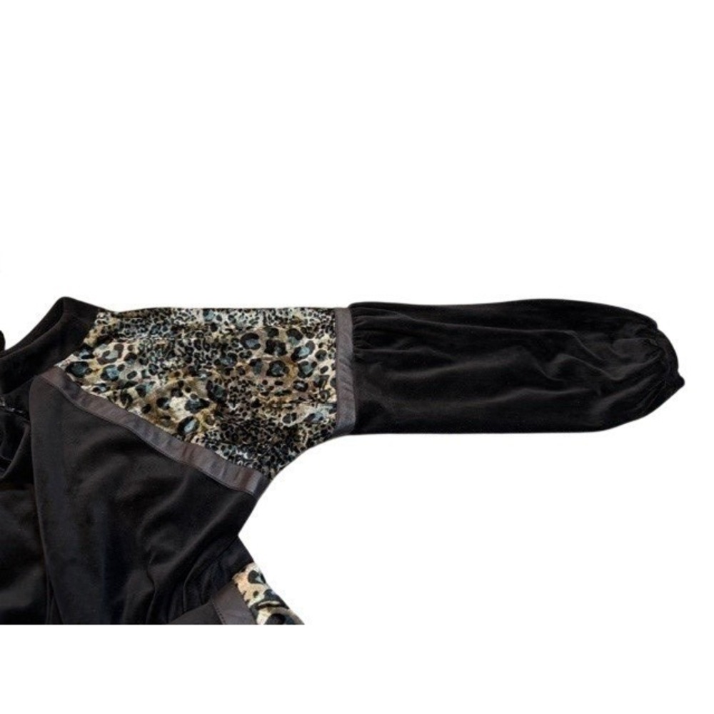 Gothic Black Velvet Maxi Dress Leopard Panels Fringe Renaissance Boho Womens SM - Picture 9 of 13